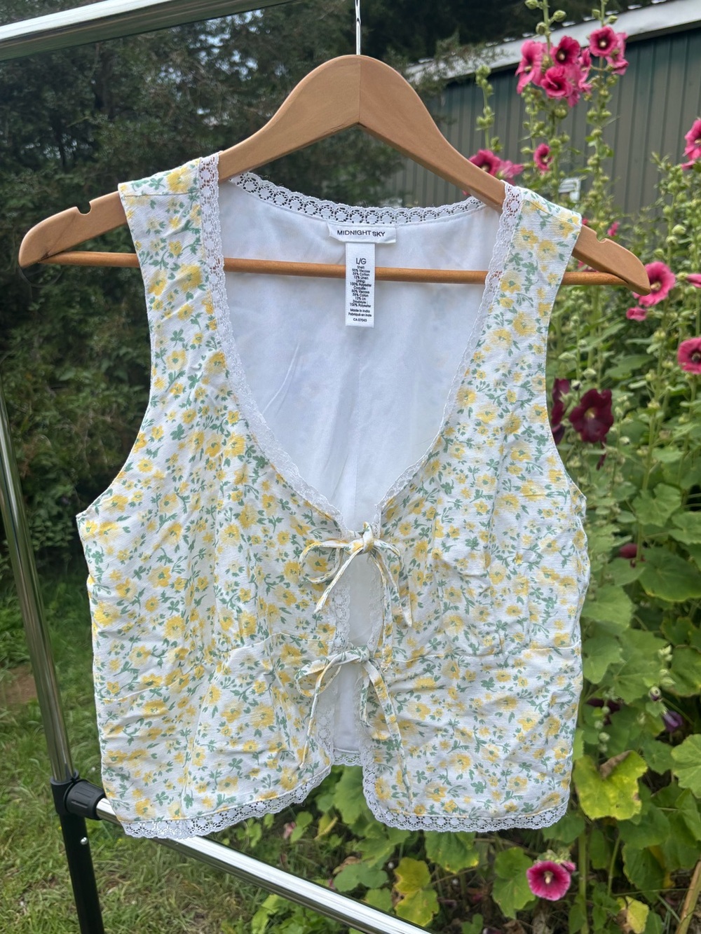 Yellow Floral Tie-Front Vest Top